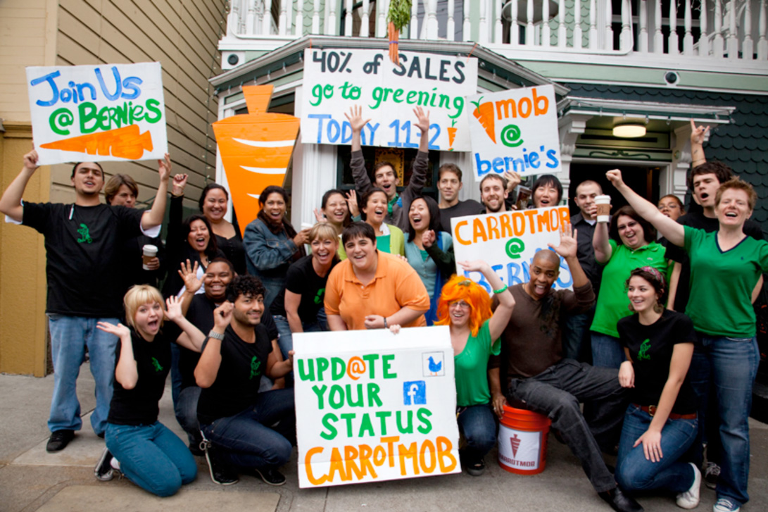 A Carrotmob crowd outside a store in San Francisco